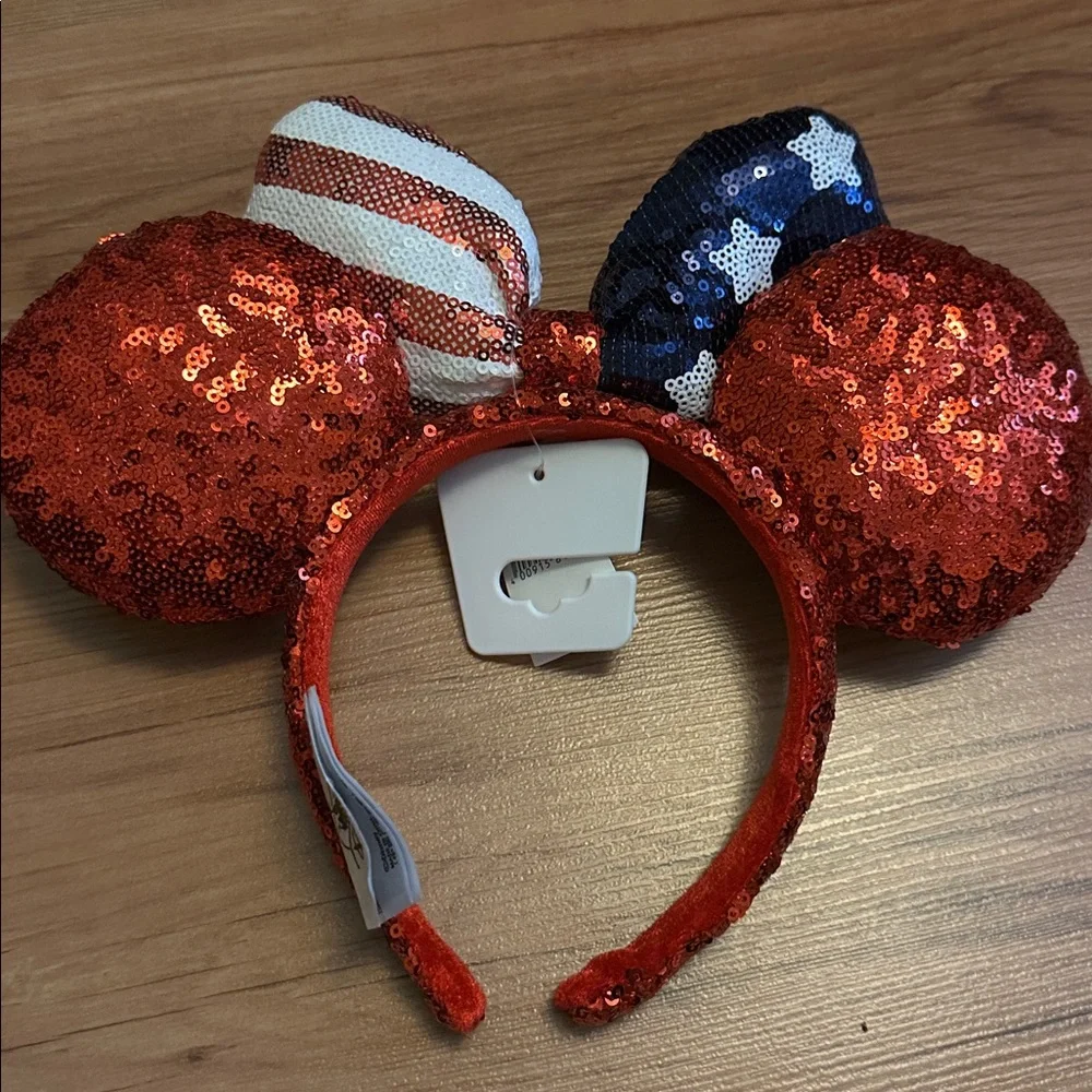 Disney Minnie Mouse Ears Headband Red Sequin Bow Adult New w/ Tags - Picture 3 of 4